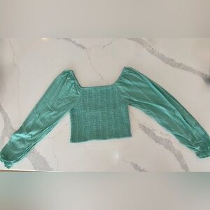 Chelsea & Violet Mint Smocked Puff Sleeve Cottagecore Crop Top | Girls Large